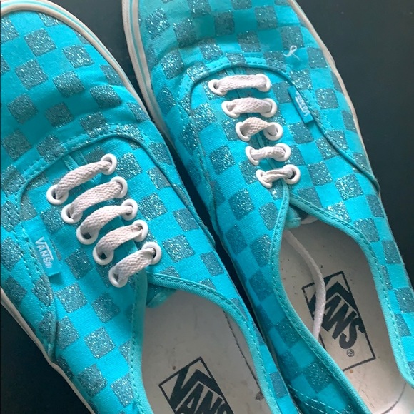 turquoise checkered vans